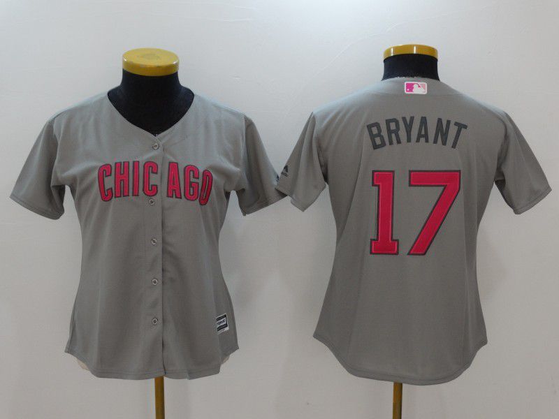 Women 2017 MLB Chicago Cubs #17 Bryant Grey Gold Program Jersey